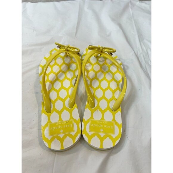 Kate Spade Nadine Lemon Yellow Bow Rubber Thong Sandals Sz 7 SB-F - Picture 9 of 11